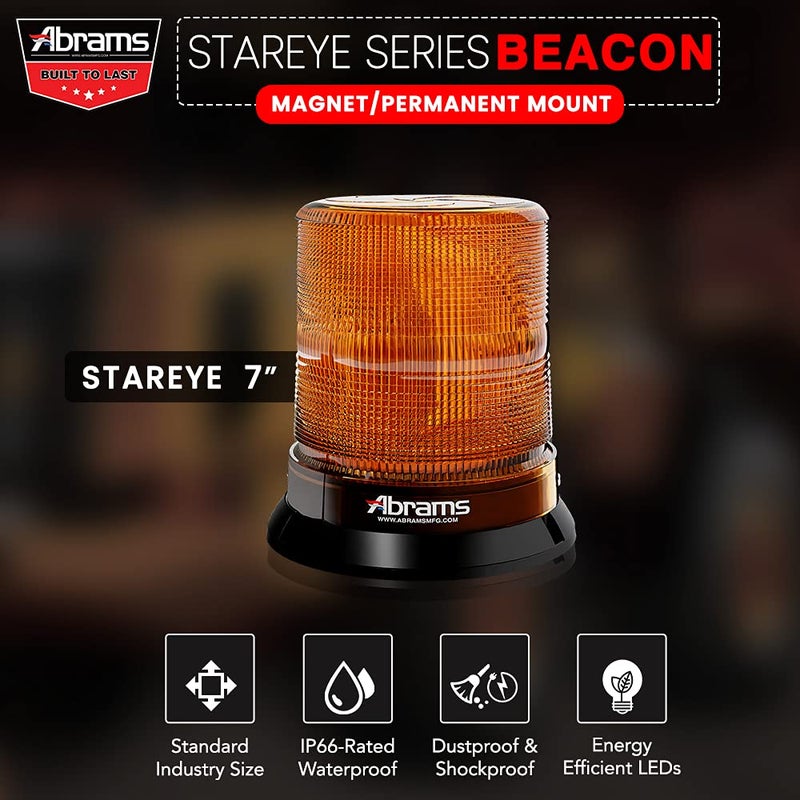 Abrams SAE Class-1 StarEye 7" Inch Dome 12 LED Magnet/Permanent Mount Construction Vehicle Warning Strobe Beacon Light - Amber - Image 2
